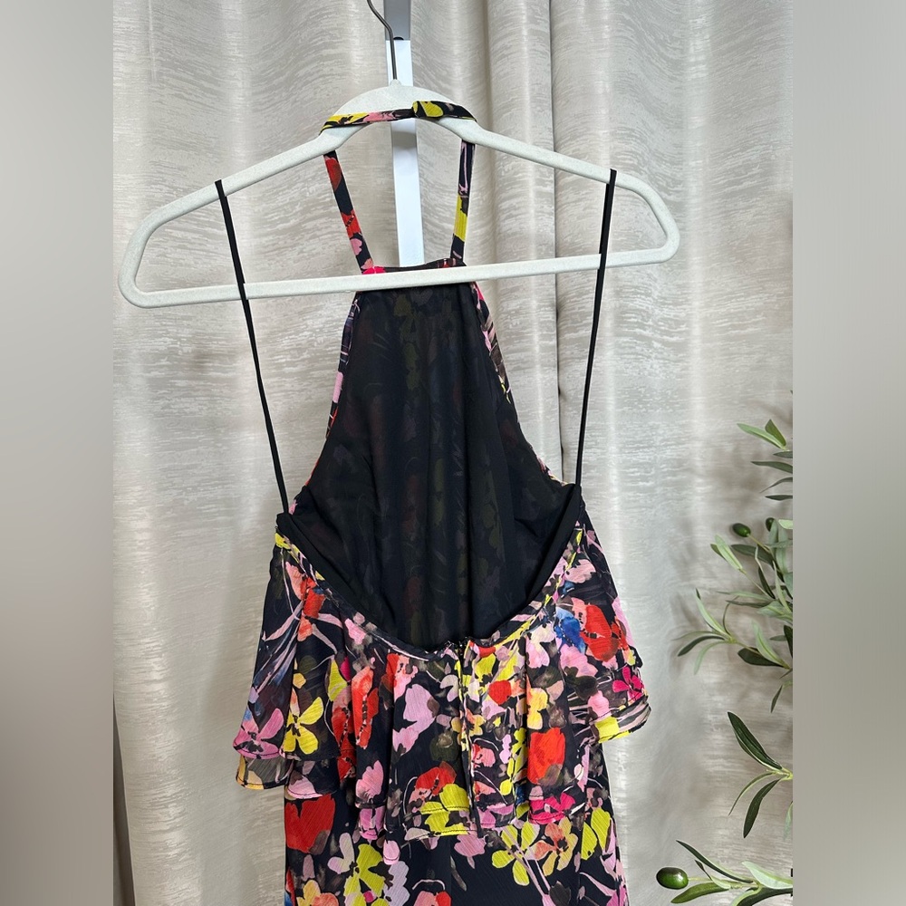NWT Jason Wu women’s chiffon multicolored floral halter neck ruffled midi dress - Picture 9 of 17